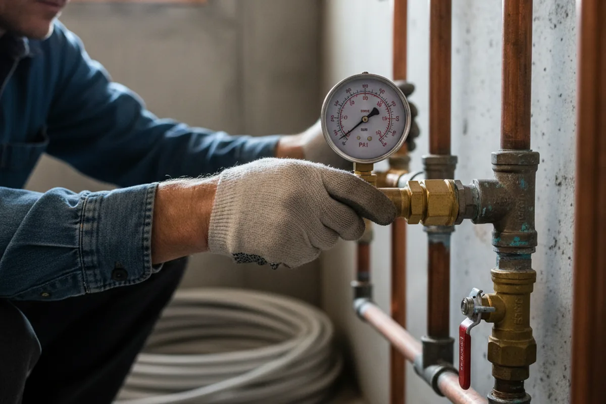 Pressure testing a repaired line during Water Line Repair in Deerfield